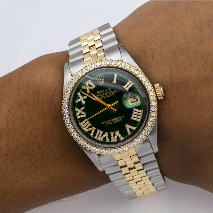 ROLEX DATEJUST 1601 36MM GREEN DIAMOND DIAL WITH TWO TONE BRACELET