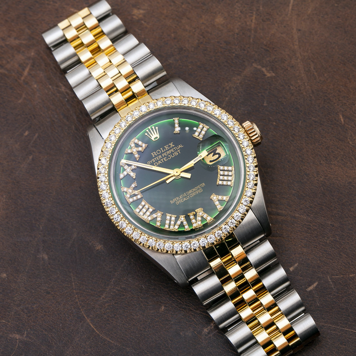 ROLEX DATEJUST 1601 36MM GREEN DIAMOND DIAL WITH TWO TONE BRACELET