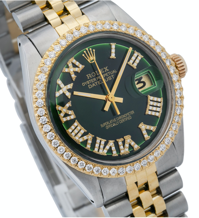 ROLEX DATEJUST 1601 36MM GREEN DIAMOND DIAL WITH TWO TONE BRACELET