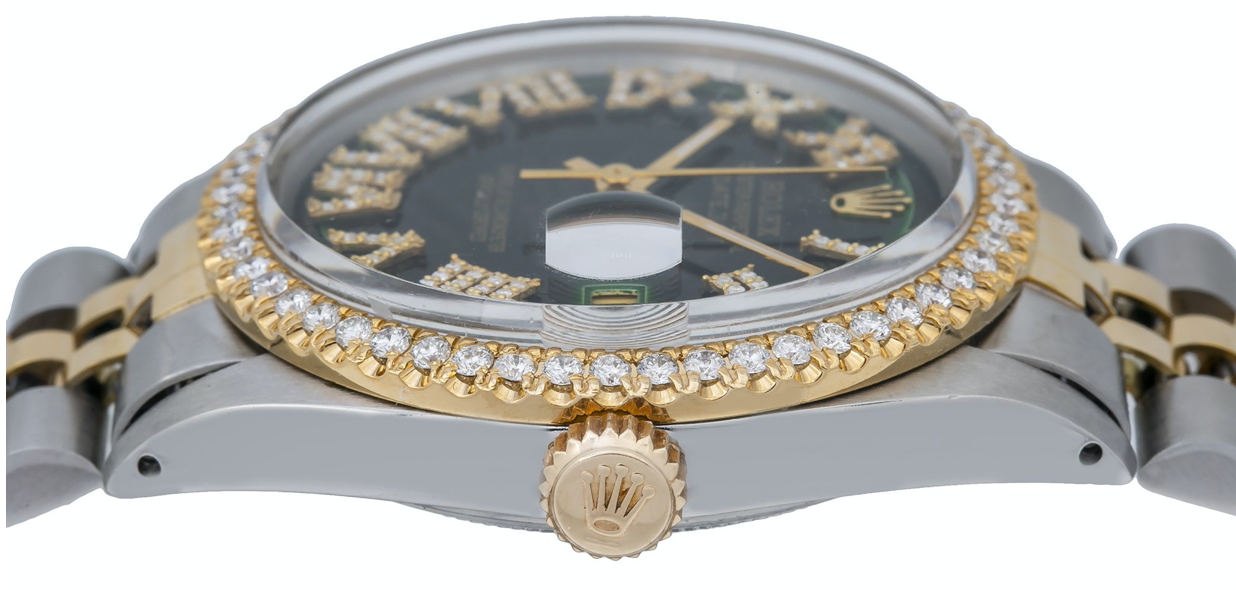 ROLEX DATEJUST 1601 36MM GREEN DIAMOND DIAL WITH TWO TONE BRACELET